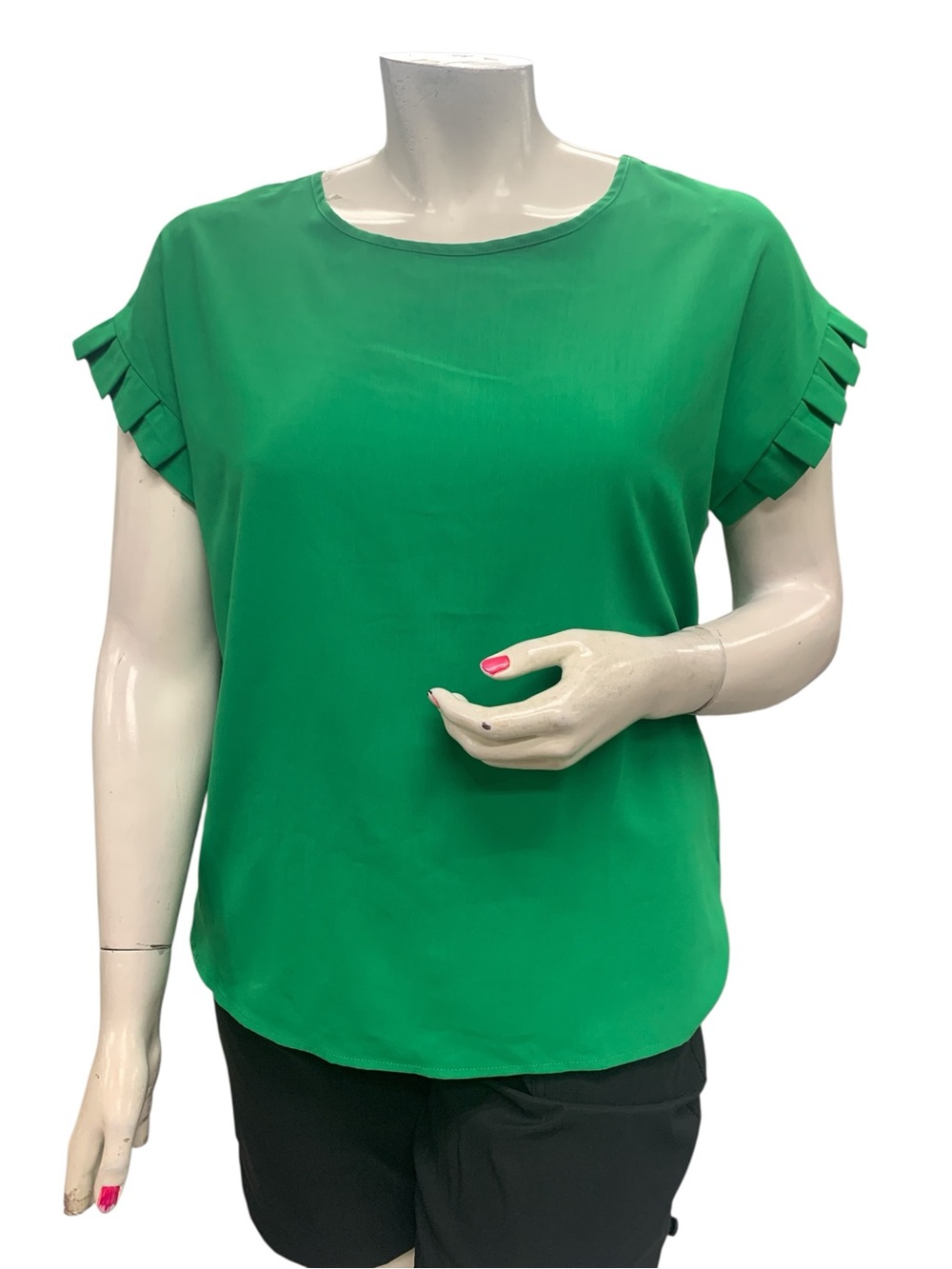 Green Short-Sleeve Ruffle Trim Blouse Size L